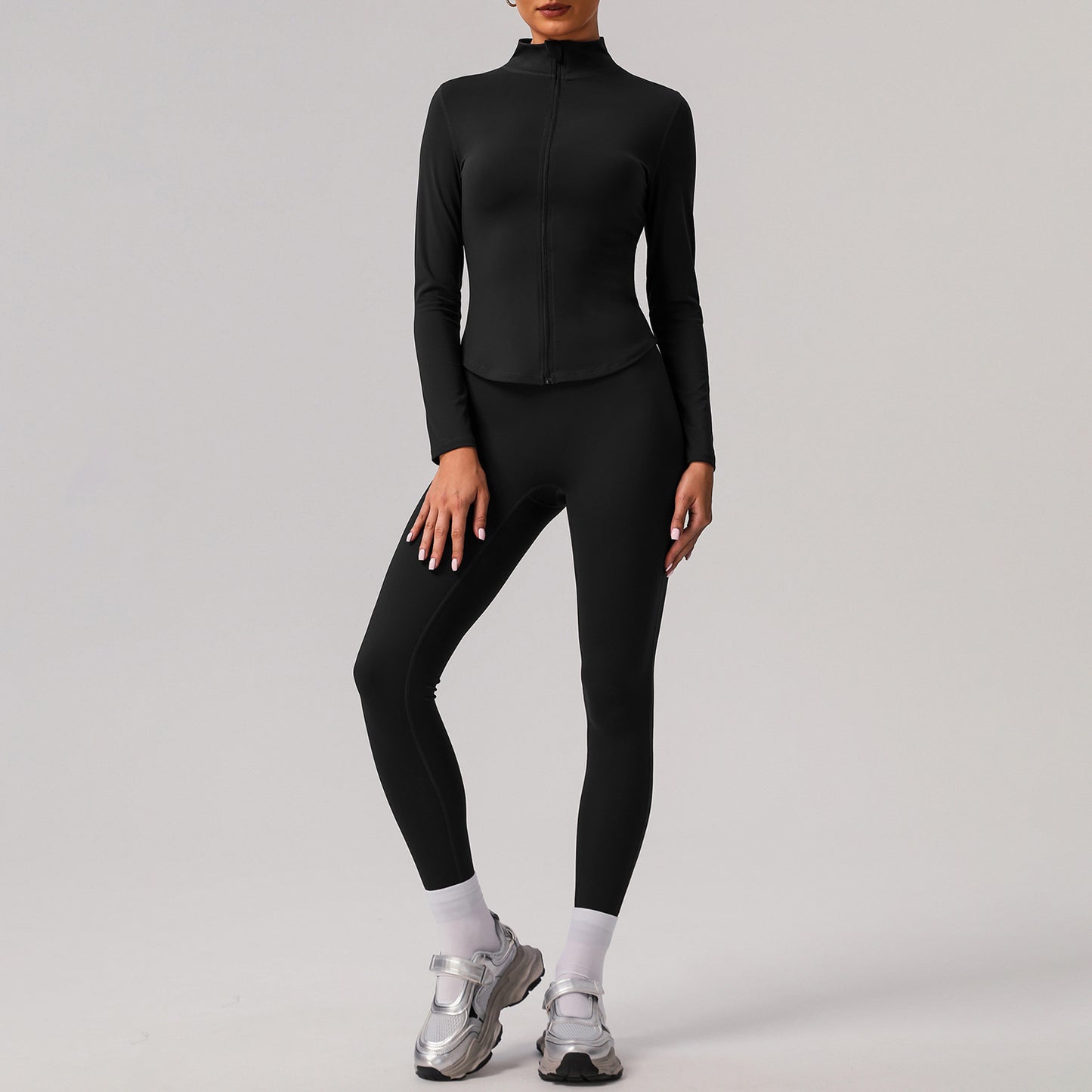 Solid color tight yoga suit quick drying fitness suit outdoor body shaping running suit women's fitness suit ﻿