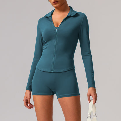 Solid color tight yoga suit quick drying fitness suit outdoor body shaping running suit women's fitness suit ﻿