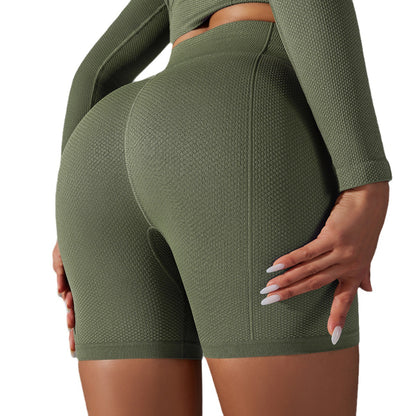 seamless solid color polka dot jacquard high-waisted tummy-control butt-lifting yoga shorts fitness running pants for women