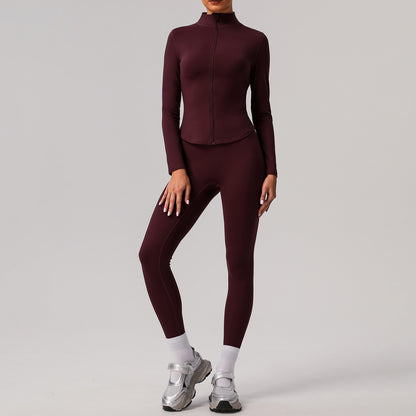 Solid color tight yoga suit quick drying fitness suit outdoor body shaping running suit women's fitness suit ﻿