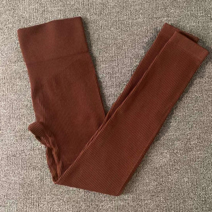 Sports Running Seamless Ribbed Long Sleeve Yoga Fitness Set, Bodycon High-Waisted Backless T-Shirt, Quick-Dry Workout Apparel